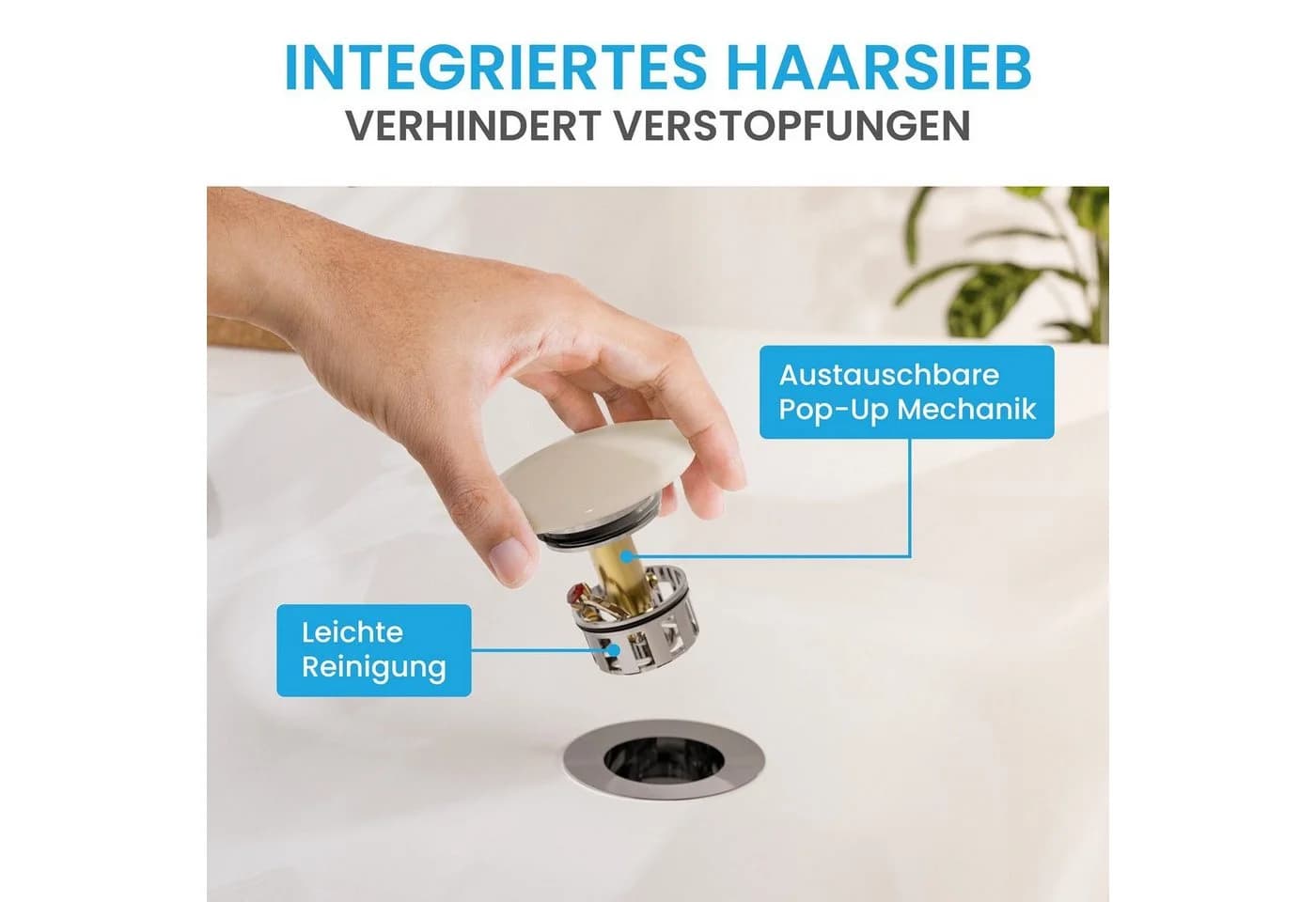 Bächlein Ablaufgarnitur Waschbeckenabfluss Pop-Up Keramik Click-Clack Funktion - Bild 3
