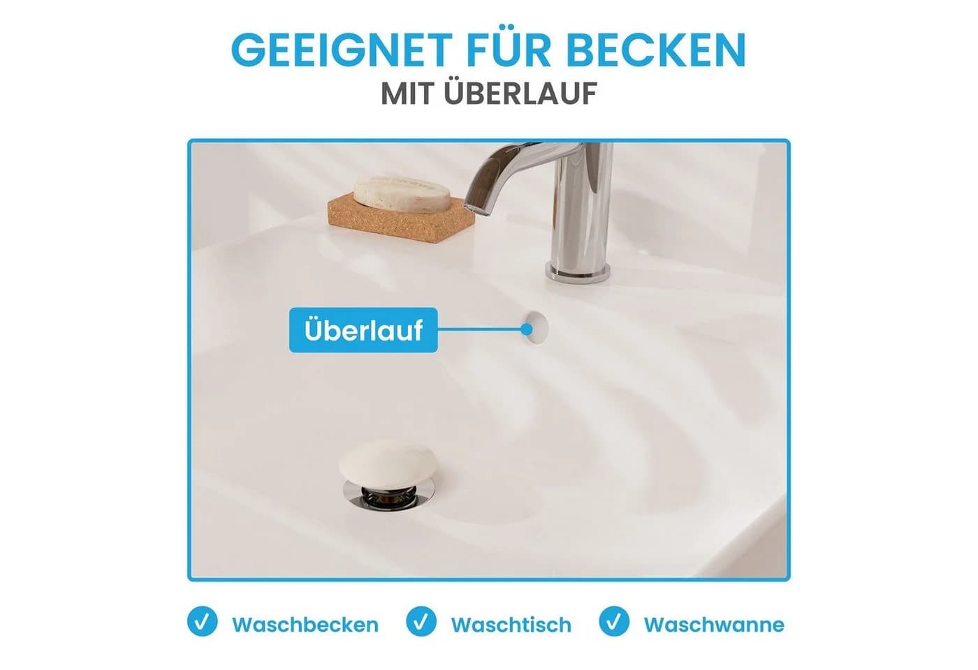 Bächlein Ablaufgarnitur Waschbeckenabfluss Pop-Up Keramik Click-Clack Funktion - Bild 5