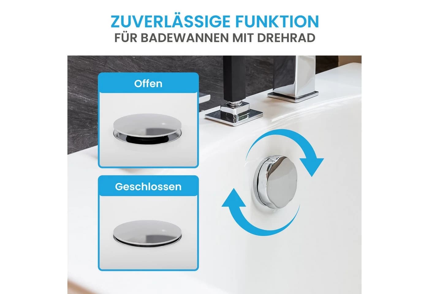 Bächlein Badewannenstöpsel Chrom Excenterverschluss - Bild 5