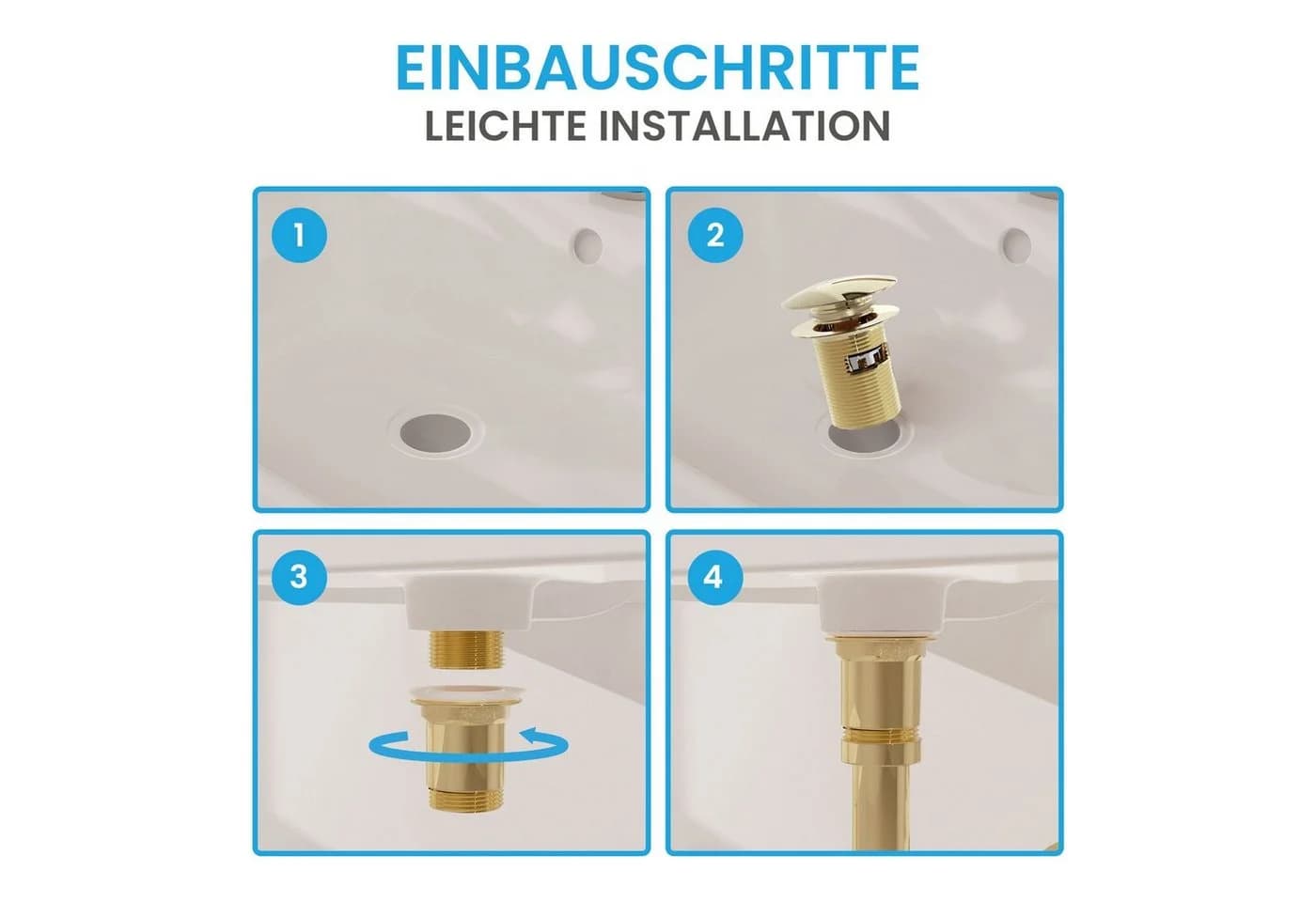 Bächlein Ablaufgarnitur Pop Up Gold Werkzeugloser Einbau - Bild 4