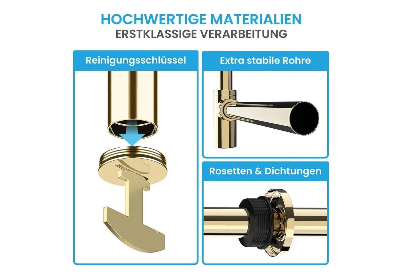Bächlein Siphon Goldfarben 304 Edelstahl Universeller Waschbeckenablauf - Bild 5