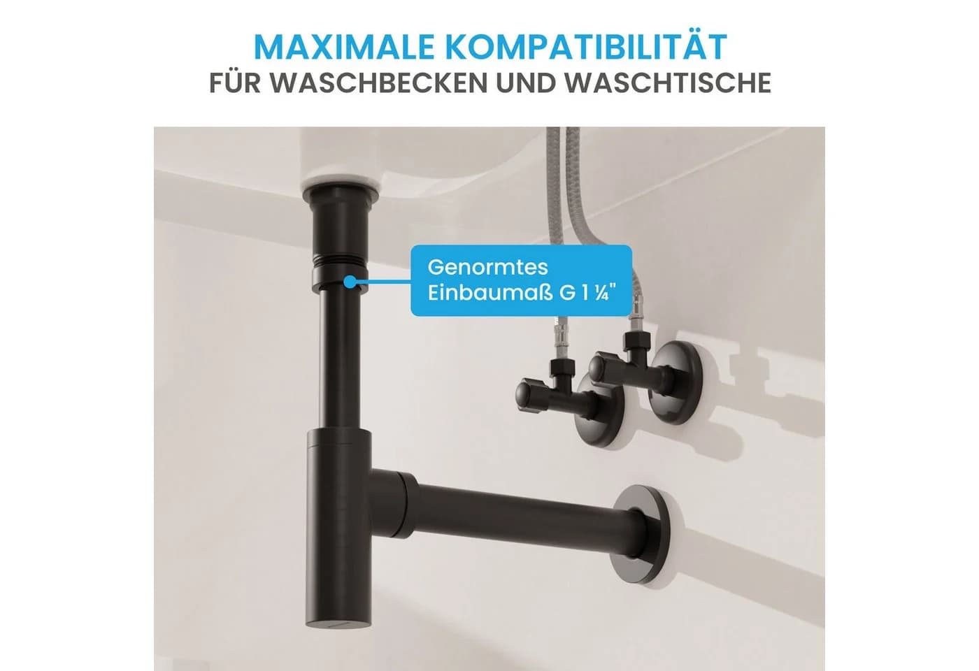Bächlein Siphon Eleganter Waschbeckenablauf Matt Schwarz - Bild 4