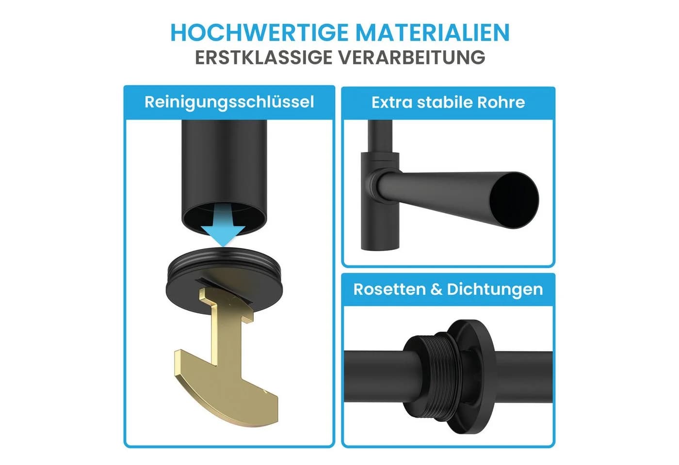 Bächlein Siphon Eleganter Waschbeckenablauf Matt Schwarz - Bild 5
