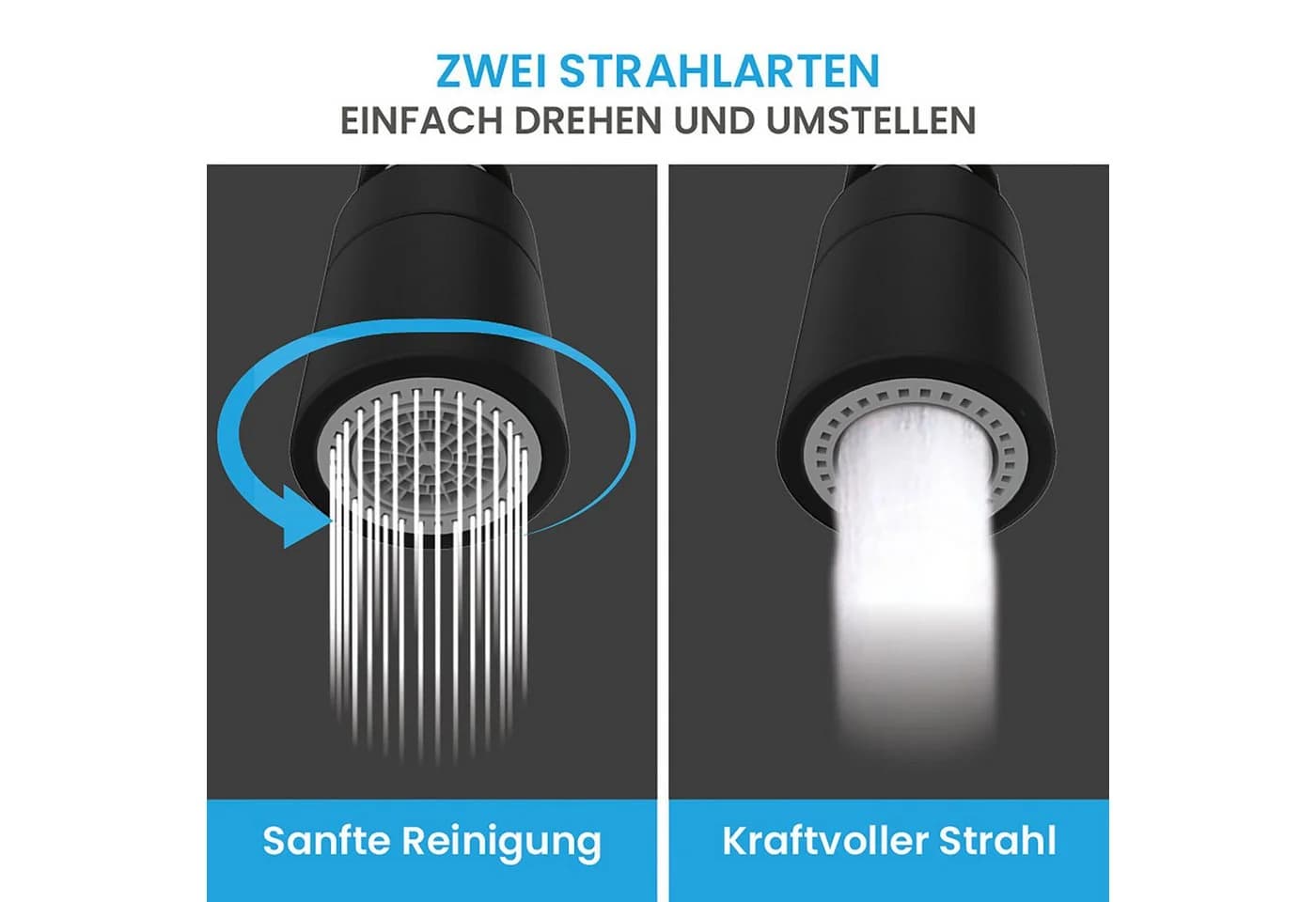 Bächlein Küchenarmatur Aufsatz Schwarz-matt 360° Schwenkbar 2 Strahlarten - Bild 4