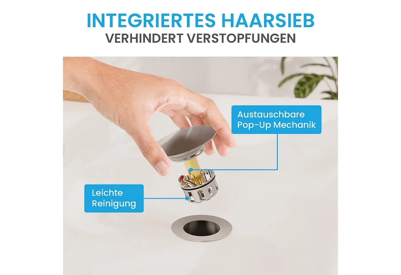 Bächlein Ablaufgarnitur Waschbeckenabfluss Pop-Up Click-Clack Funktion - Bild 3