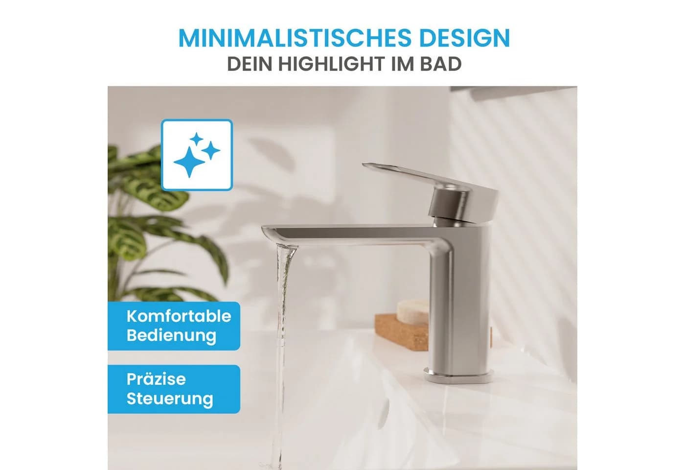 Bächlein Mizarela Waschtischarmatur Edelstahl gebürstet minimalistisch - Bild 4