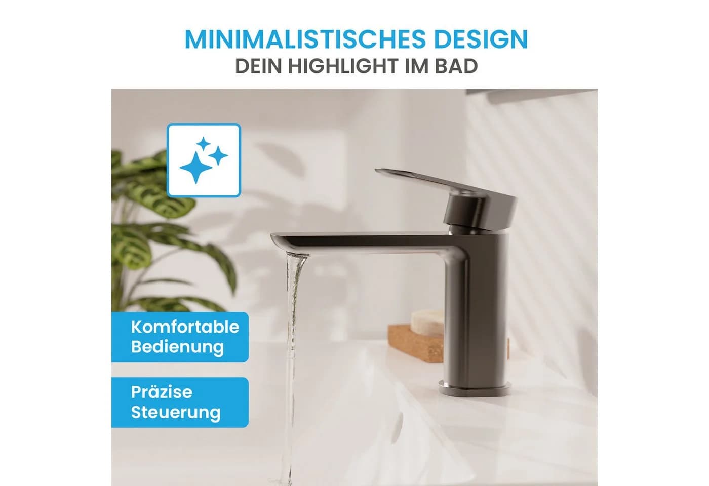 Bächlein Mizarela Waschtischarmatur Anthrazit Minimalistisch - Bild 4