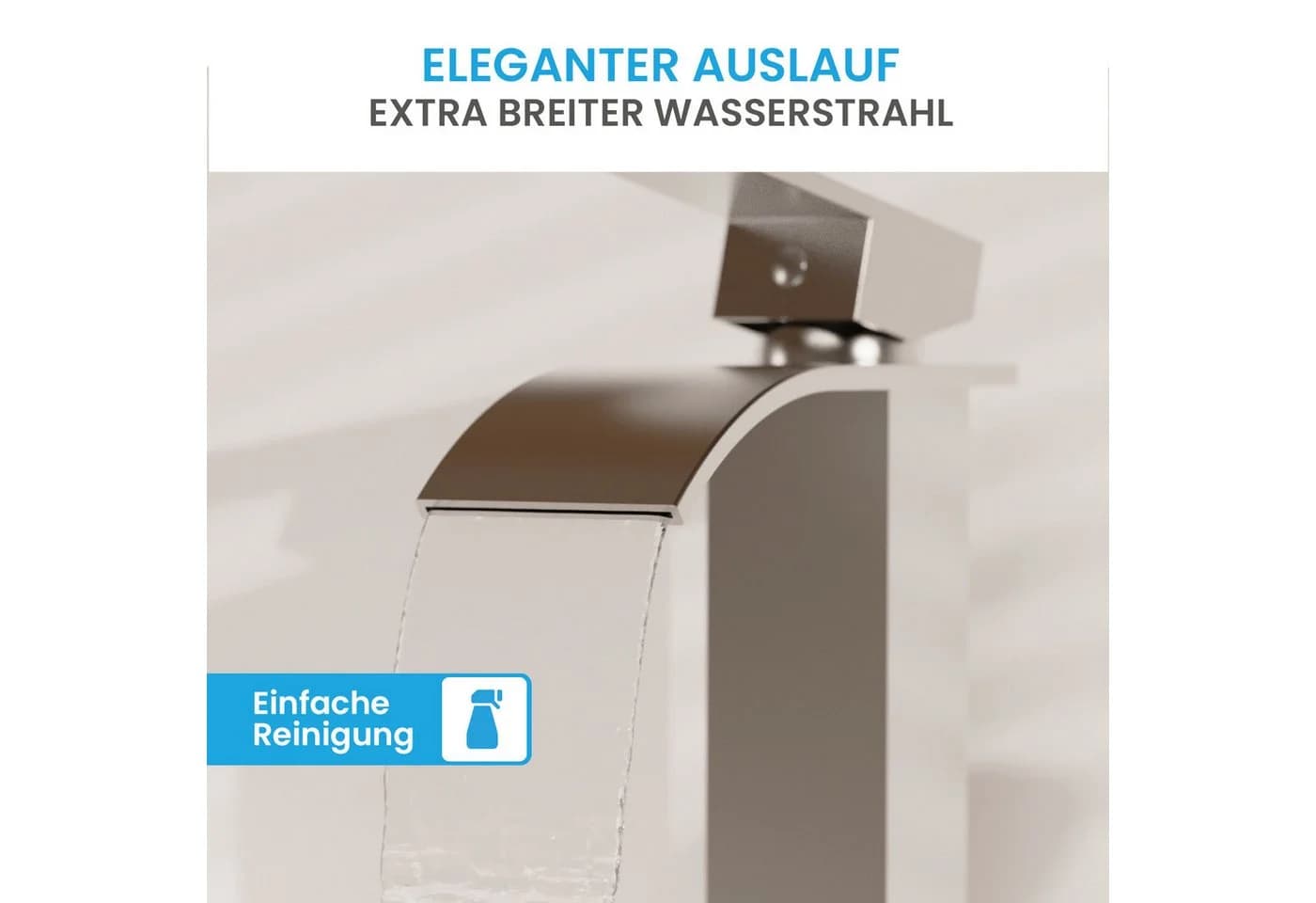 Bächlein Badarmatur Tamina Edelstahl gebürstet Wasserfalloptik