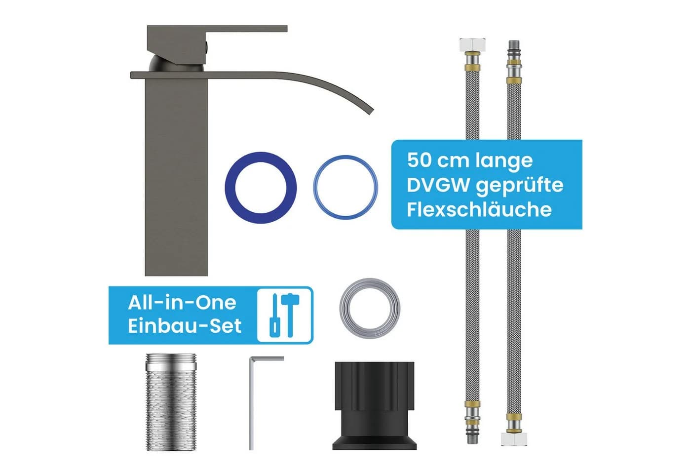 Bächlein Badarmatur Tamina Anthrazit Wasserfalloptik Einhebelmischer - Bild 5