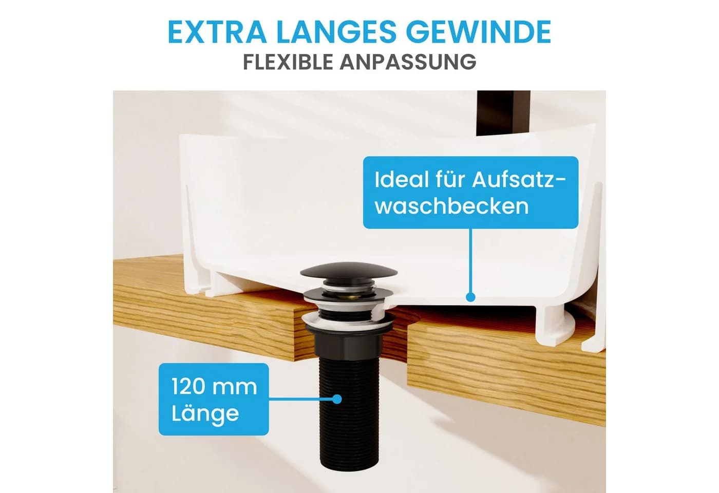Bächlein Ablaufgarnitur Waschbeckenabfluss Pop-Up Extra Lang
