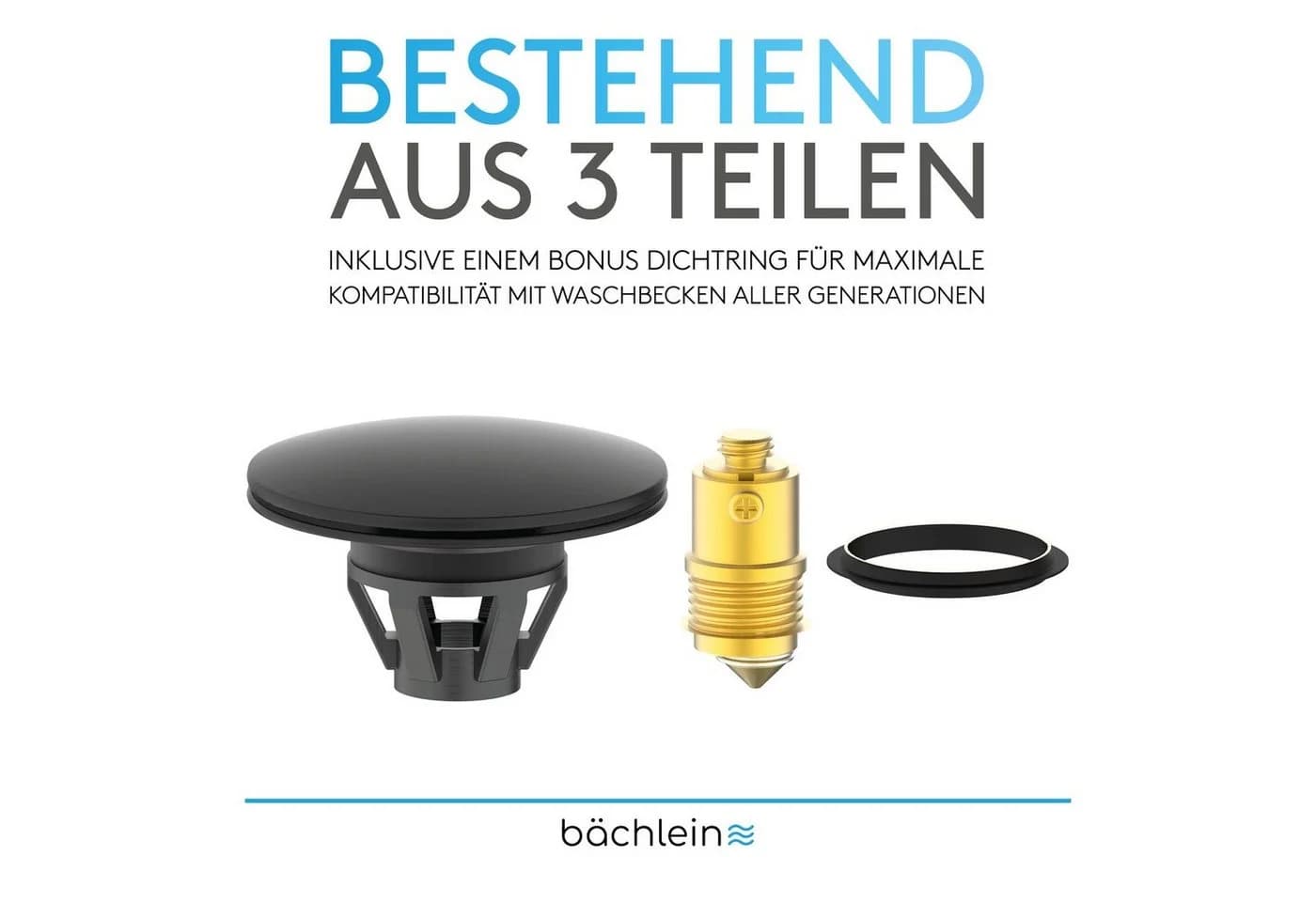 Bächlein Pop-Up Waschbeckenstöpsel Schwarz-matt mit Haarsieb