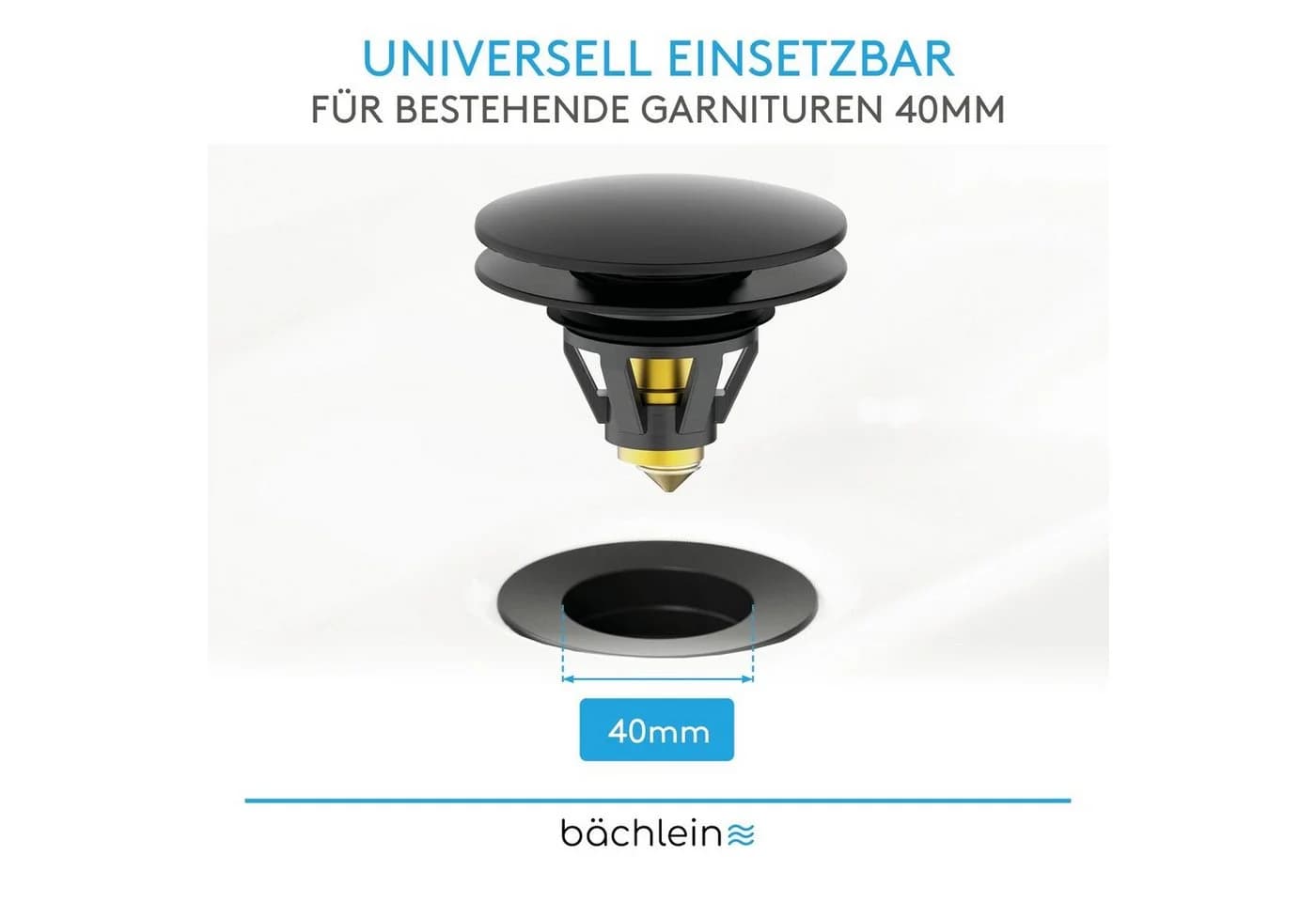 Bächlein Pop-Up Waschbeckenstöpsel Schwarz-matt mit Haarsieb - Bild 4