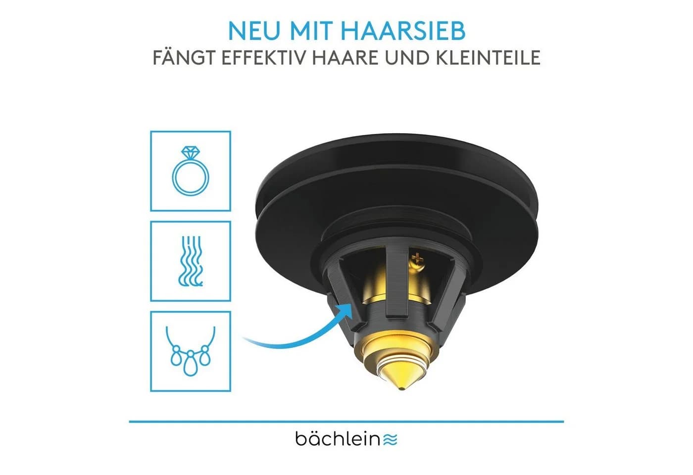 Bächlein Pop-Up Waschbeckenstöpsel Schwarz-matt mit Haarsieb - Bild 5