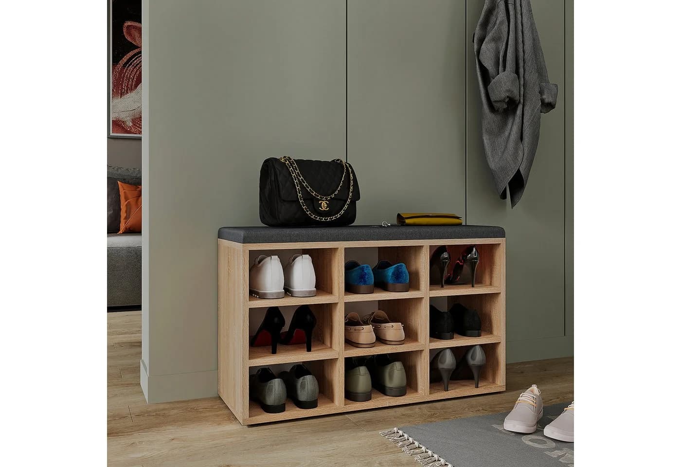 KOMTO Schuhbank Sofia 80x50x30 cm Sonoma Eiche