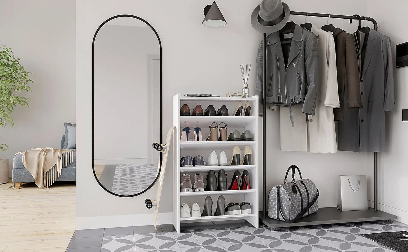 KOMTO Schuhregal Elexis 5 Schmal Weiß Offener Schuhschrank