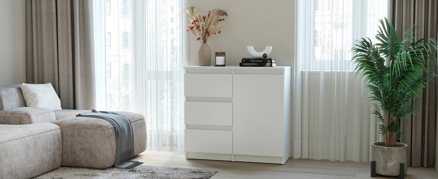 KOMTO Kommode Weiß mit 3 Schubladen und Türen – Sideboard PIKO - Bild 3