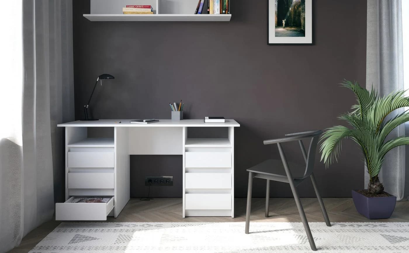 KOMTO Schreibtisch Oslo 140 Moderner Bürotisch mit Schubladen Weiß