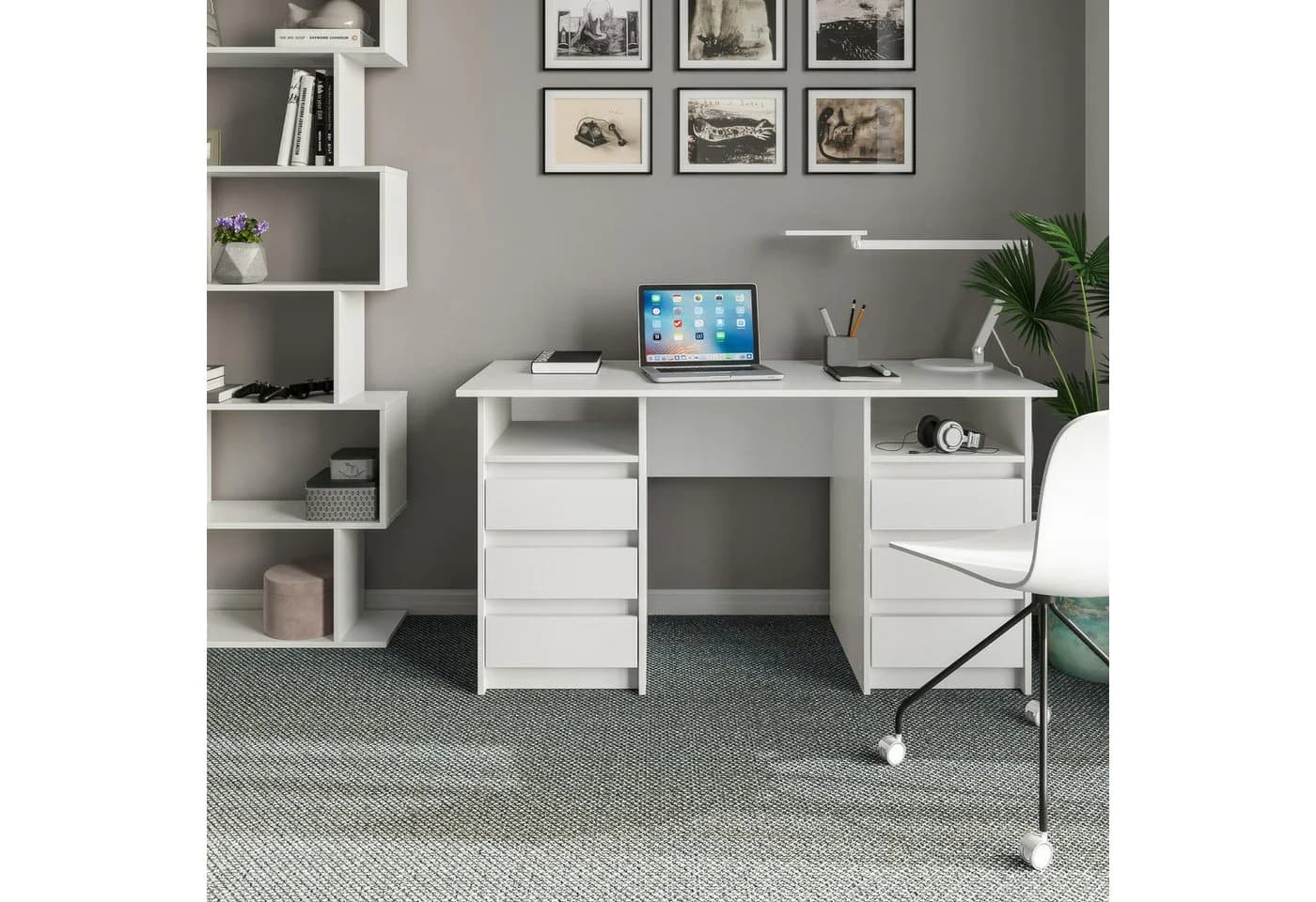 KOMTO Schreibtisch Oslo 140 Moderner Bürotisch mit Schubladen Weiß - Bild 4