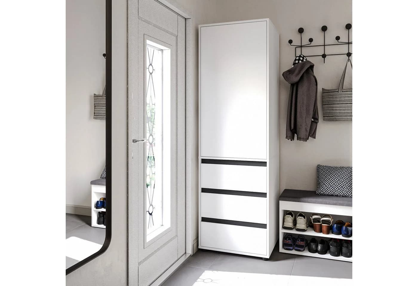KOMTO Garderobenschrank CUBE Weiß Modern Mit Schubladen