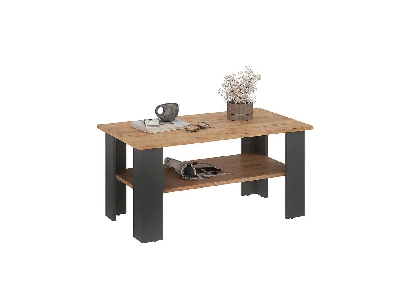 KOMTO Couchtisch Vienna Modern Spanplatte Honing Eiche Anthrazit - Bild 5