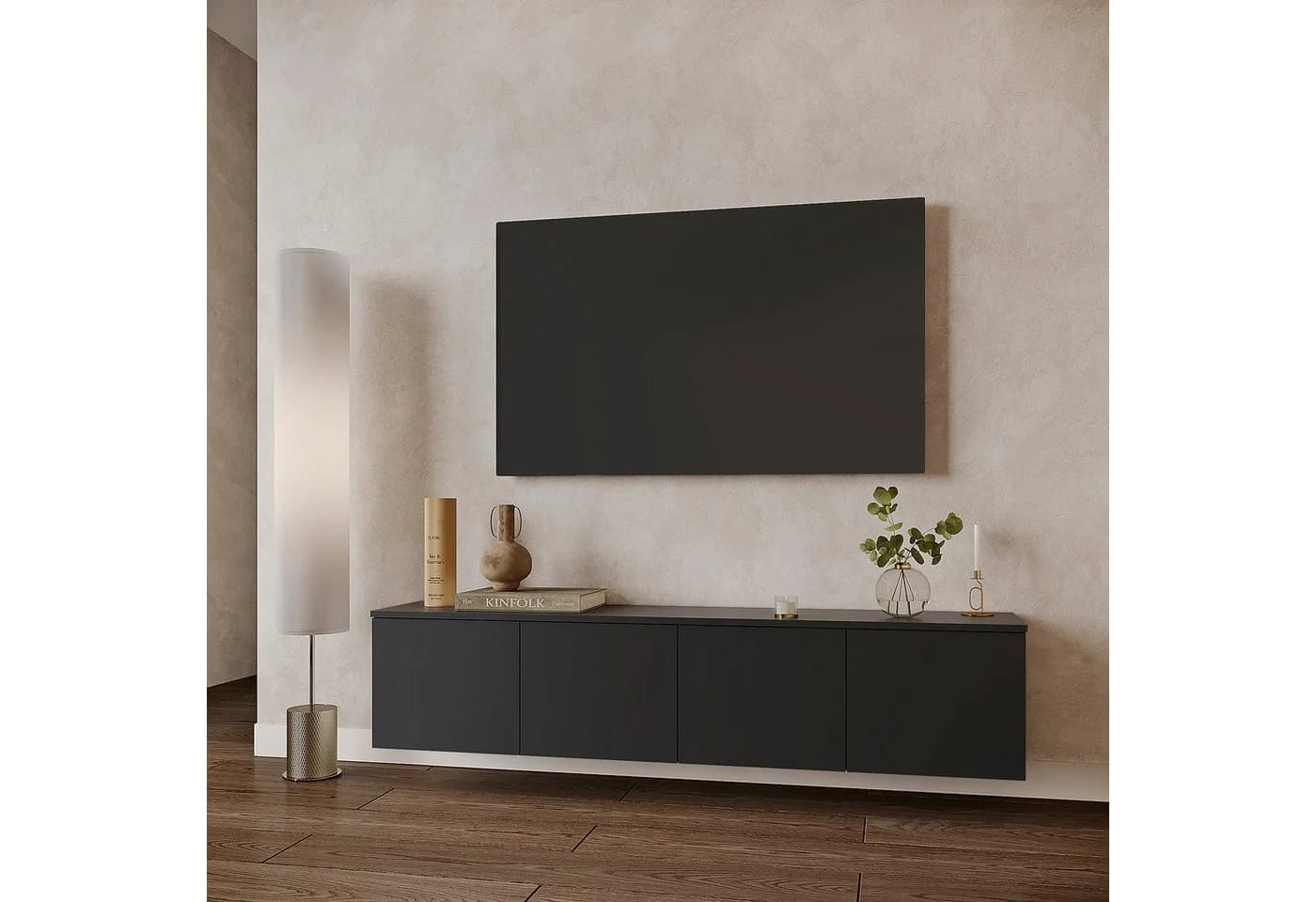 KOMTO TV Lowboard Hängend Schwarz Wandregaltisch