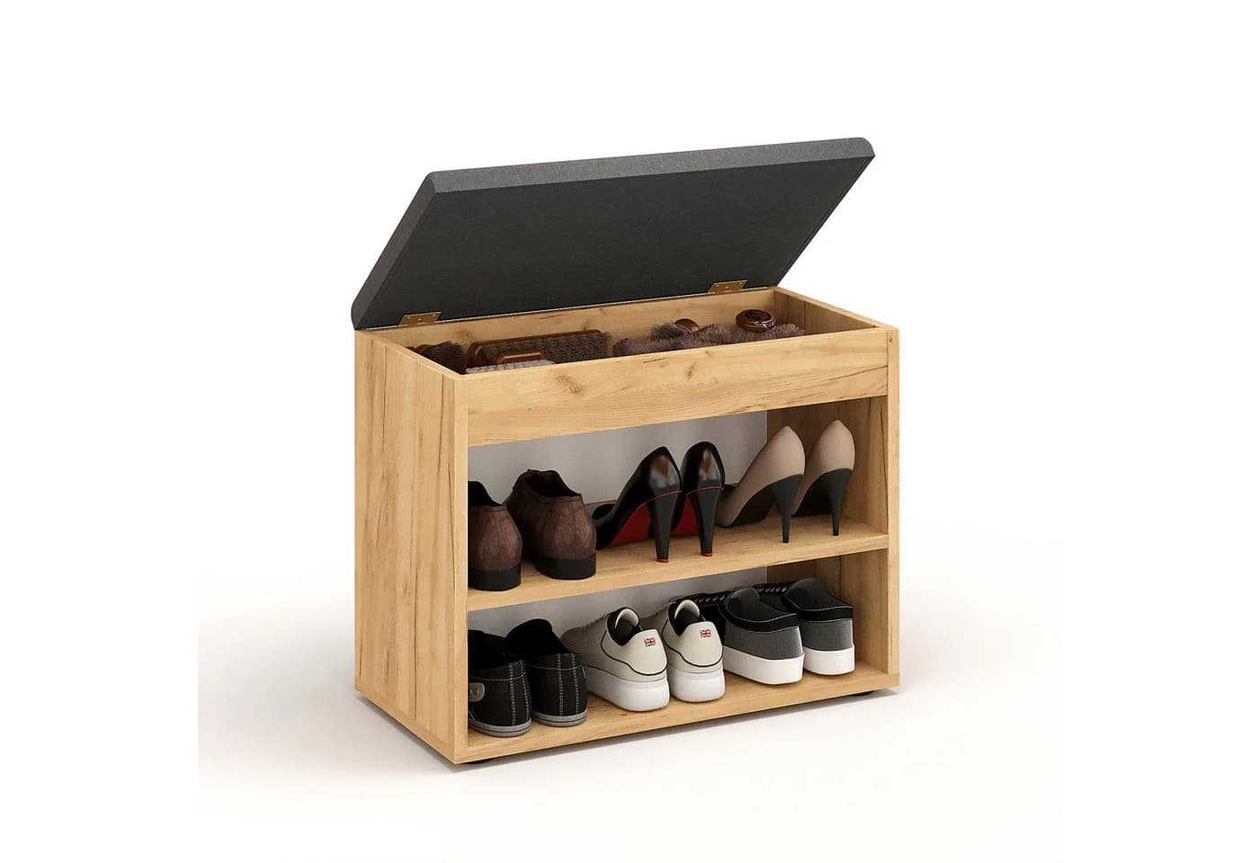 Schuhbank mit Sitzfläche aus Honig-Eiche - Praktisches Schuhregal für den Flur