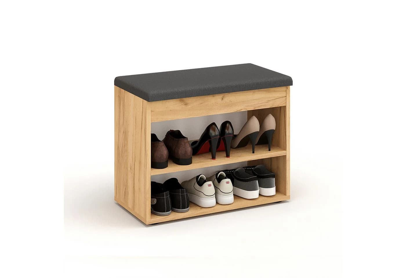 Schuhbank mit Sitzfläche aus Honig-Eiche - Praktisches Schuhregal für den Flur - Bild 5
