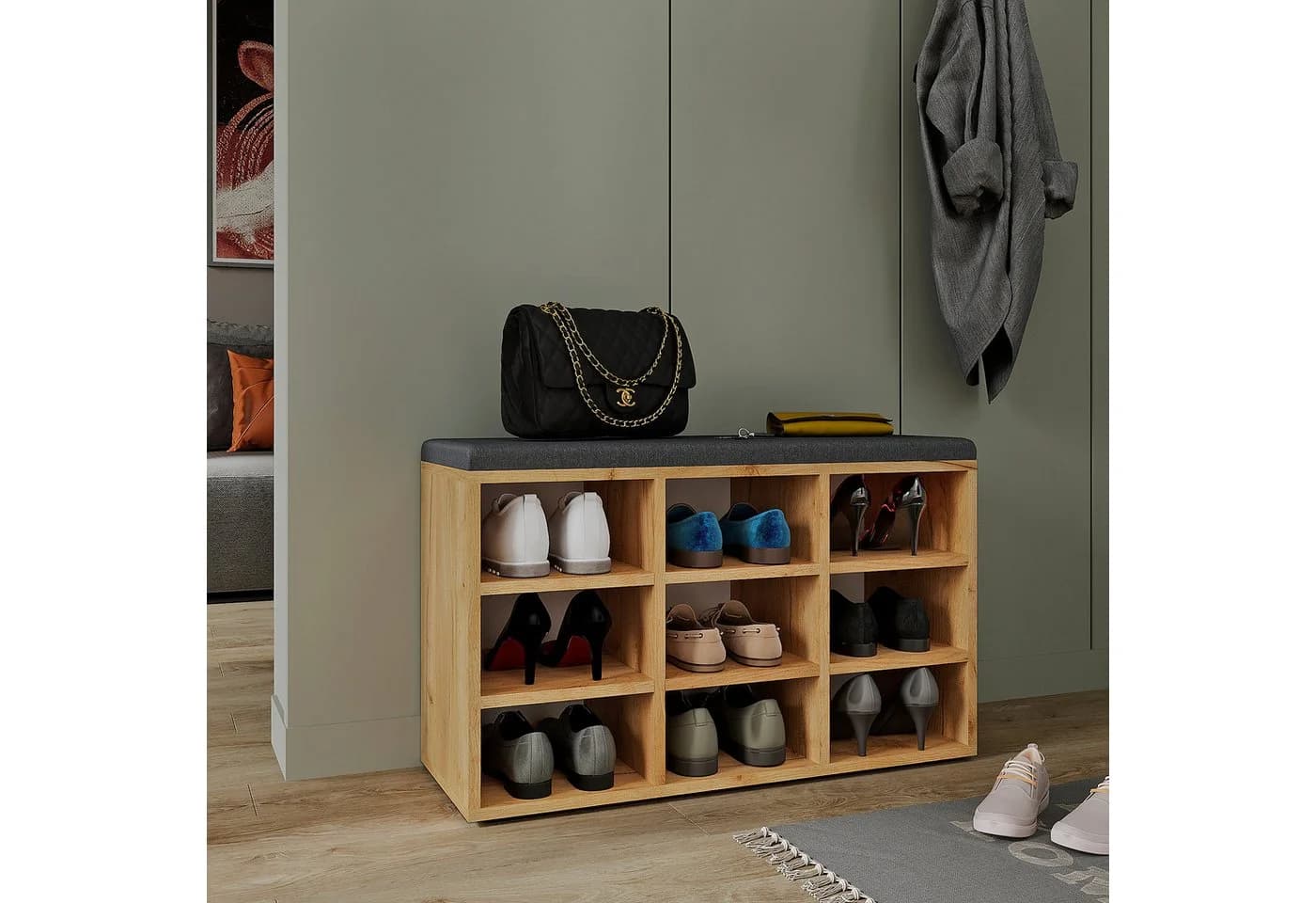 KOMTO Schuhbank Sofia 80x50x30 cm Honig Eiche
