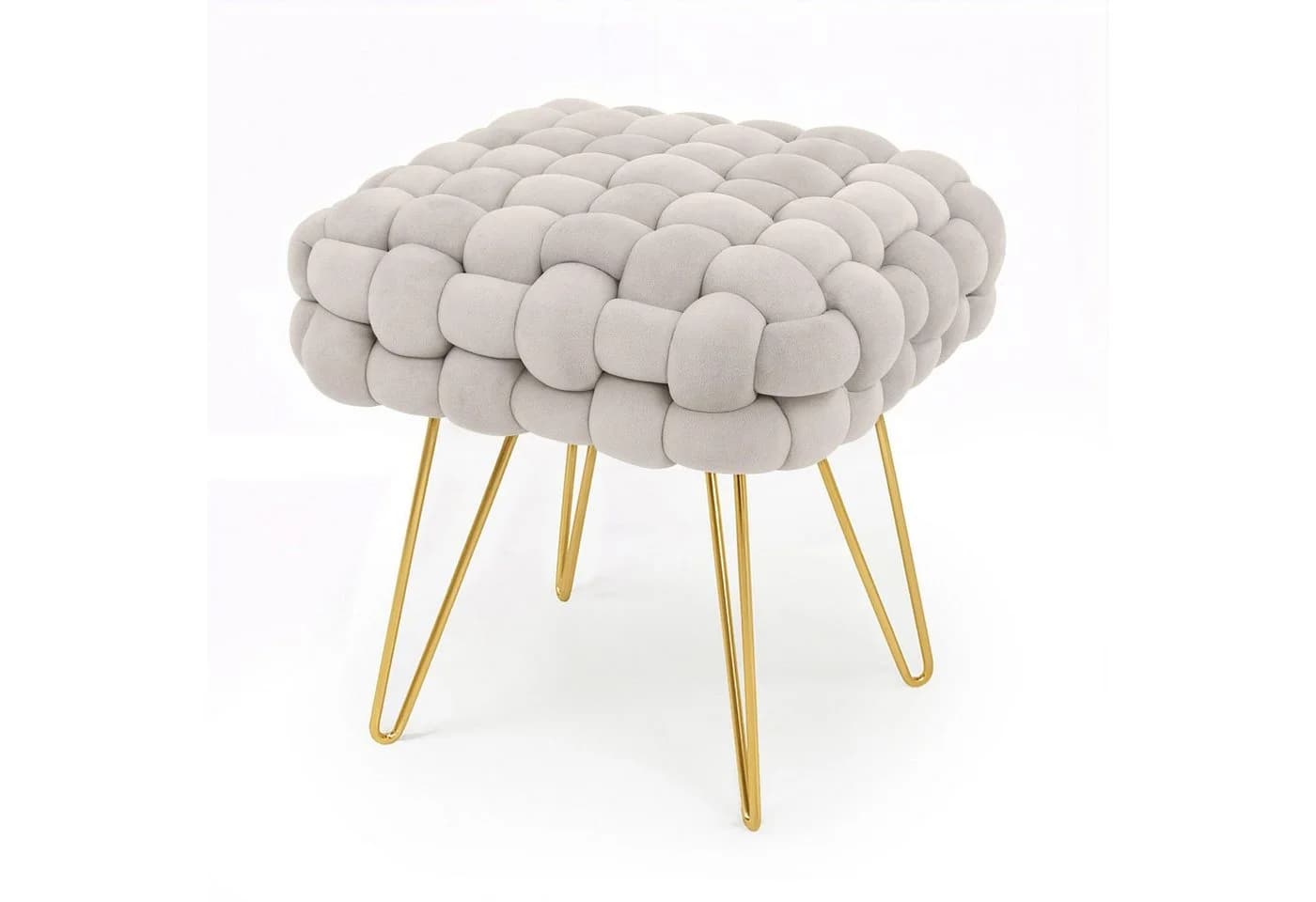Milord FURNITURE Sitzhocker Samt Geflochten Beige Gold - Bild 2