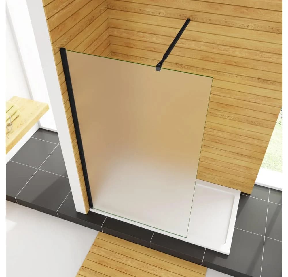 AICA Duschwand 10mm ESG Milchglas Schwarz Aluminiumprofil