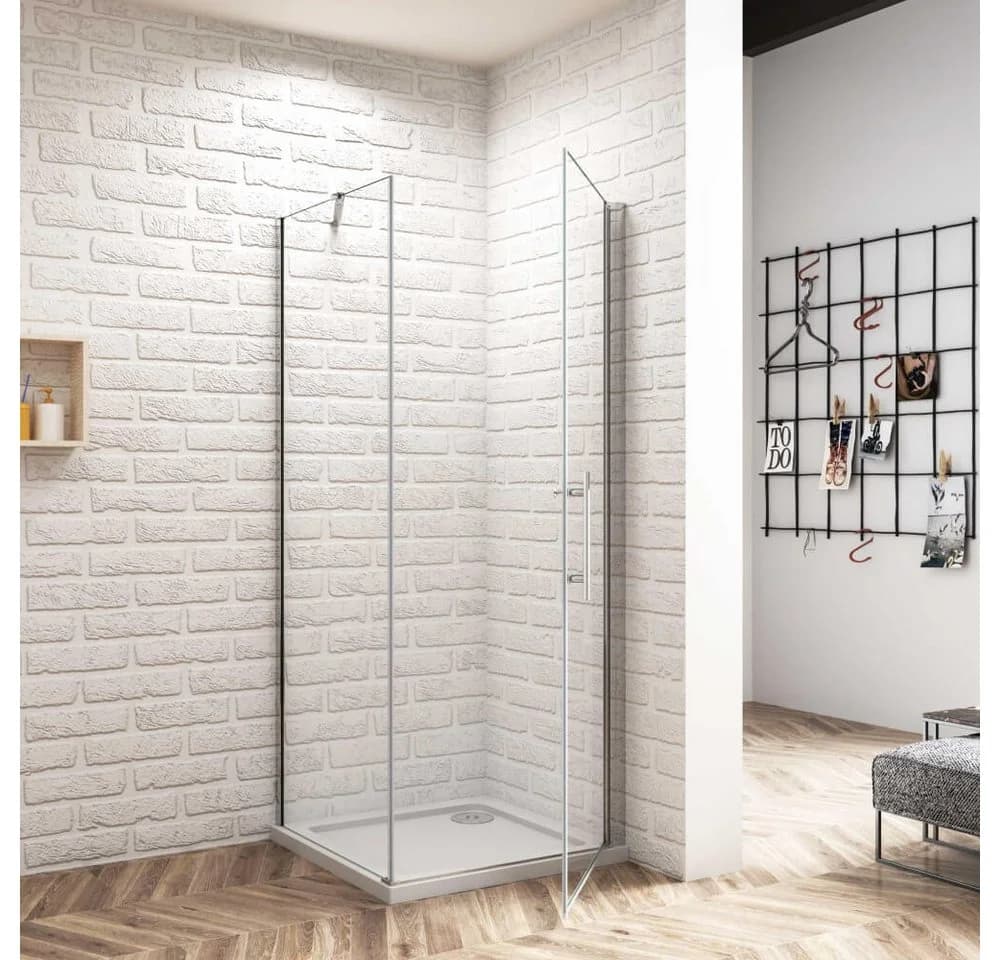 Duschparadies Eckdusche 185cm Pendeltür mit Seitenwand ESG-Glas Chrom - Bild 3