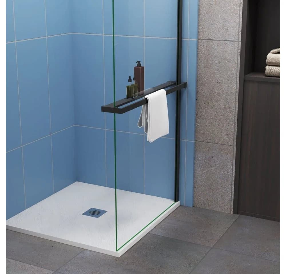 Duschparadies Walk-in-Dusche 200cm 8mm ESG Schwarz mit Handtuchhalter - Bild 4