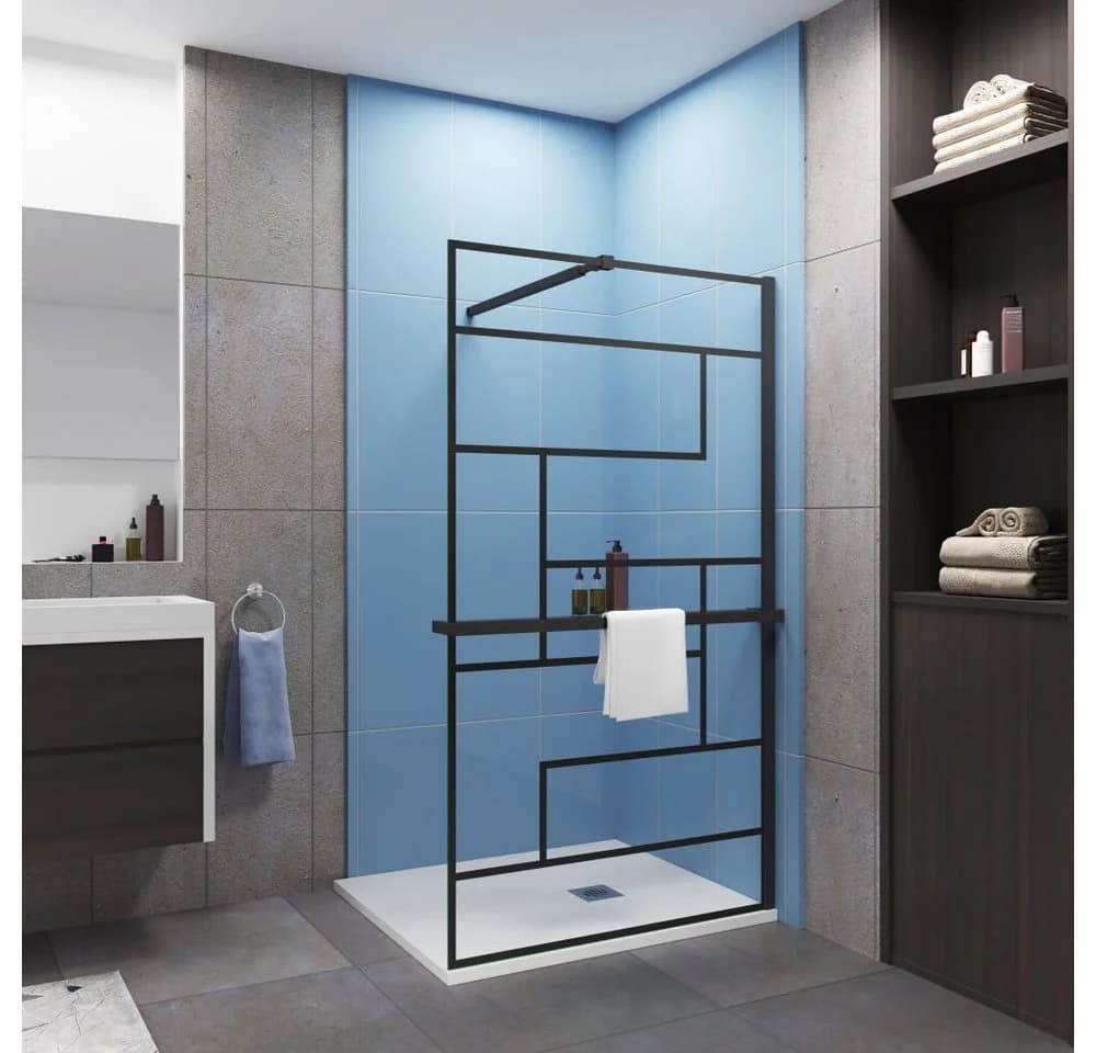 Duschparadies Walk-in-Dusche 200cm 8mm ESG Schwarz mit Handtuchhalter - Bild 2
