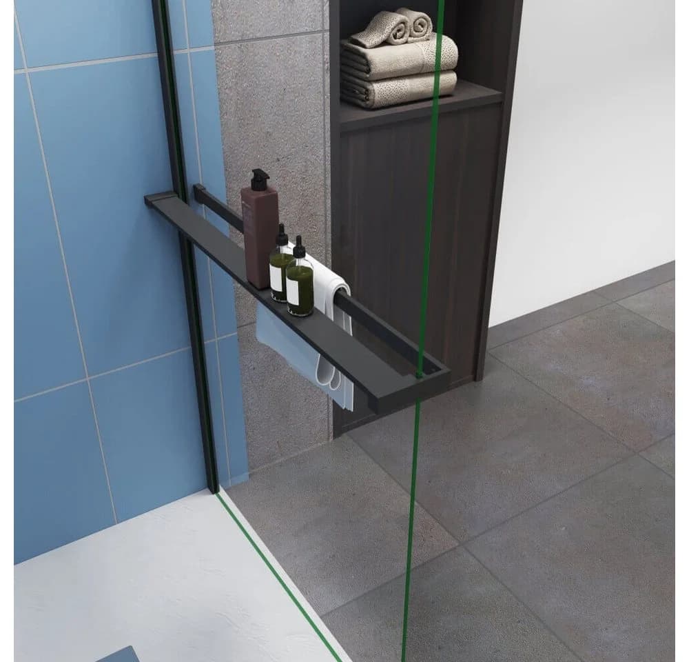 Duschparadies Walk-in-Dusche 200cm 8mm ESG Schwarz mit Handtuchhalter - Bild 3
