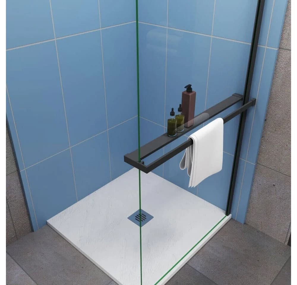 Duschparadies Walk-in-Dusche 200cm Schwarz mit Handtuchhalter 8mm ESG Glas - Bild 4