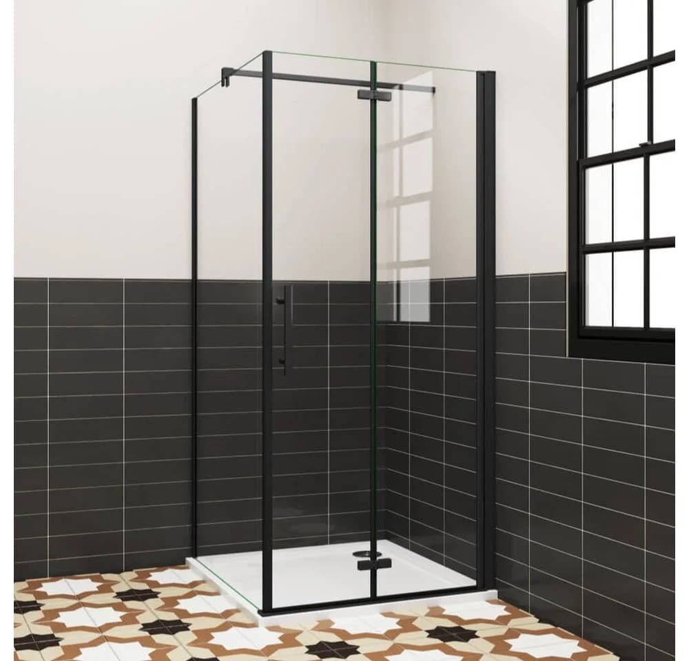 Duschparadies Eckdusche 195cm Schwarz Scharniertür Sicherheitsglas - Bild 2