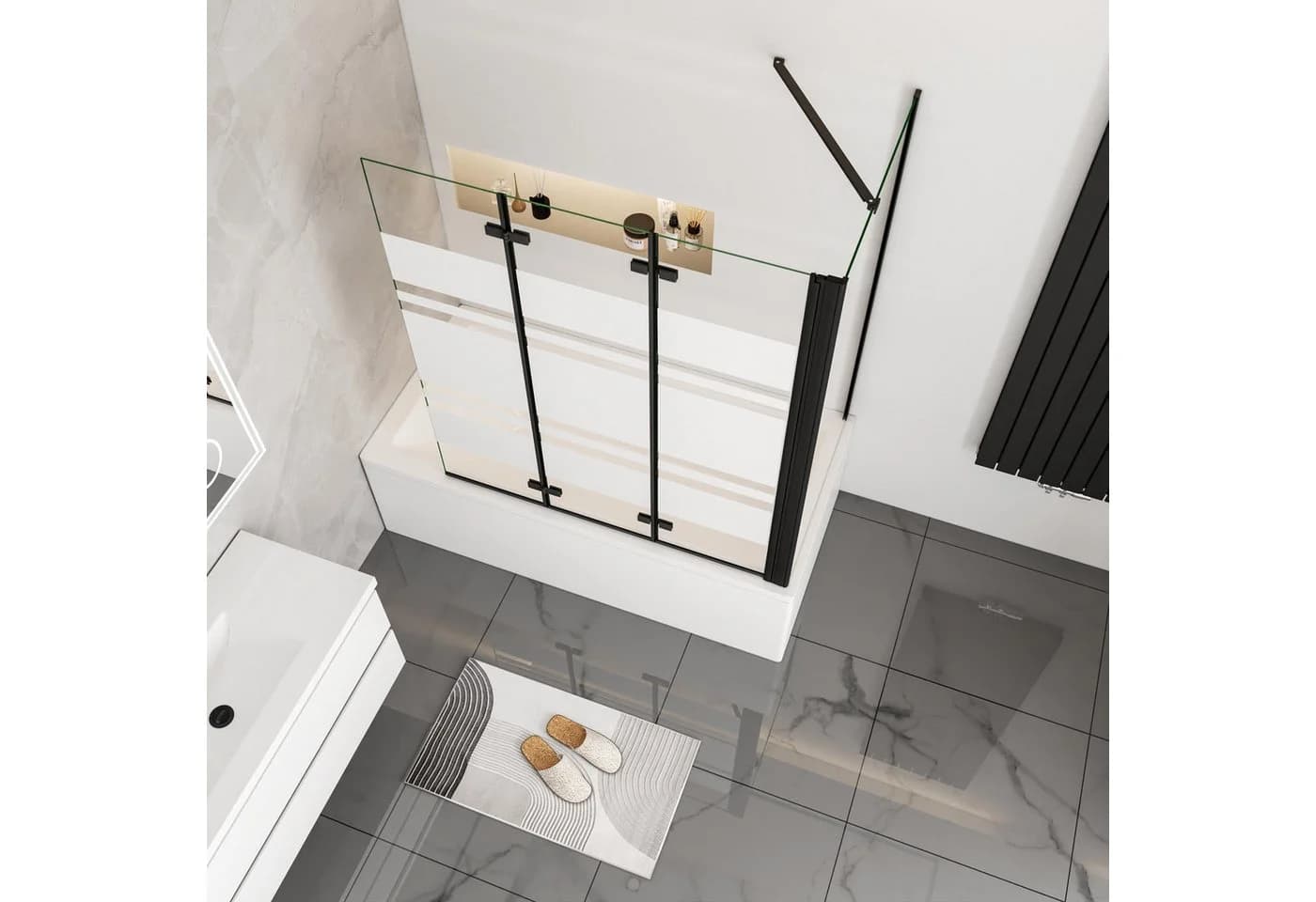 Duschparadies Badewannenfaltwand 140cm Schwarz 6mm Sicherheitsglas