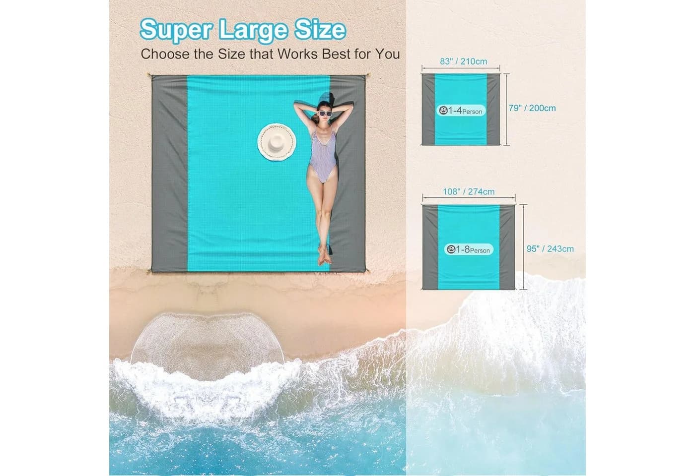 ISOPHO Picknickdecke XXL 243x274 cm Blau Sandfrei Wasserdicht - Bild 3