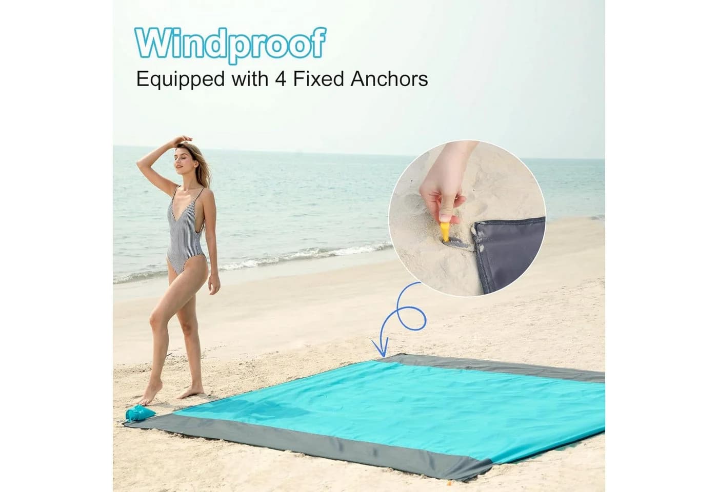 ISOPHO Picknickdecke XXL 243x274 cm Blau Sandfrei Wasserdicht - Bild 5