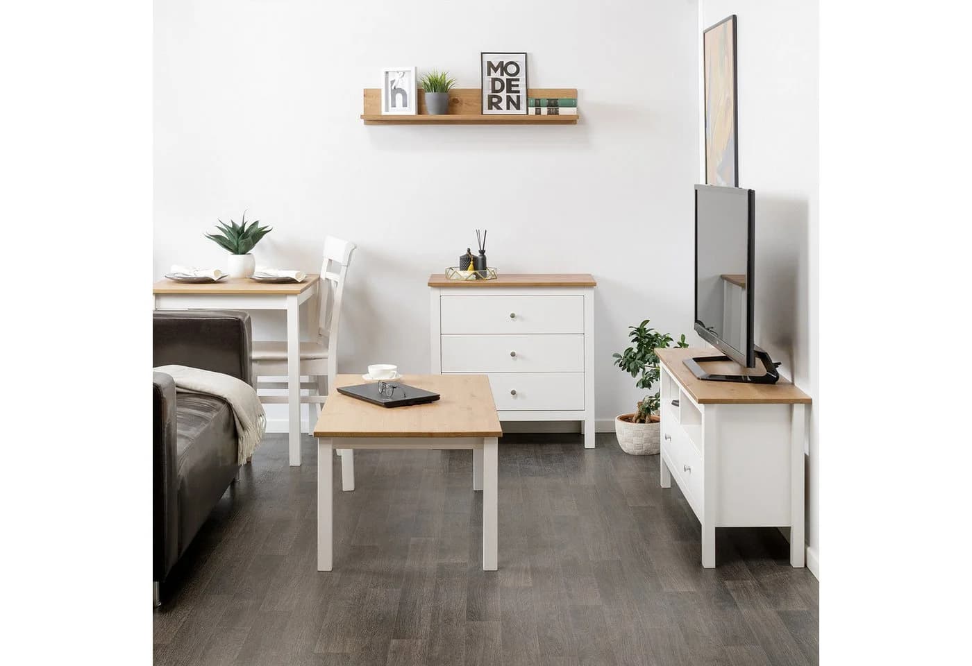 hagge home Esstisch Kiefernholz Massiv 68x68x75 cm Weiß-Braun - Bild 3