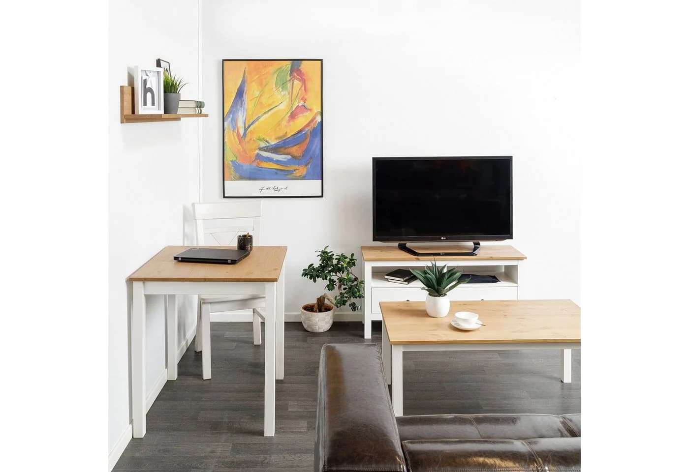 hagge home Esstisch Kiefernholz Massiv 68x68x75 cm Weiß-Braun - Bild 4