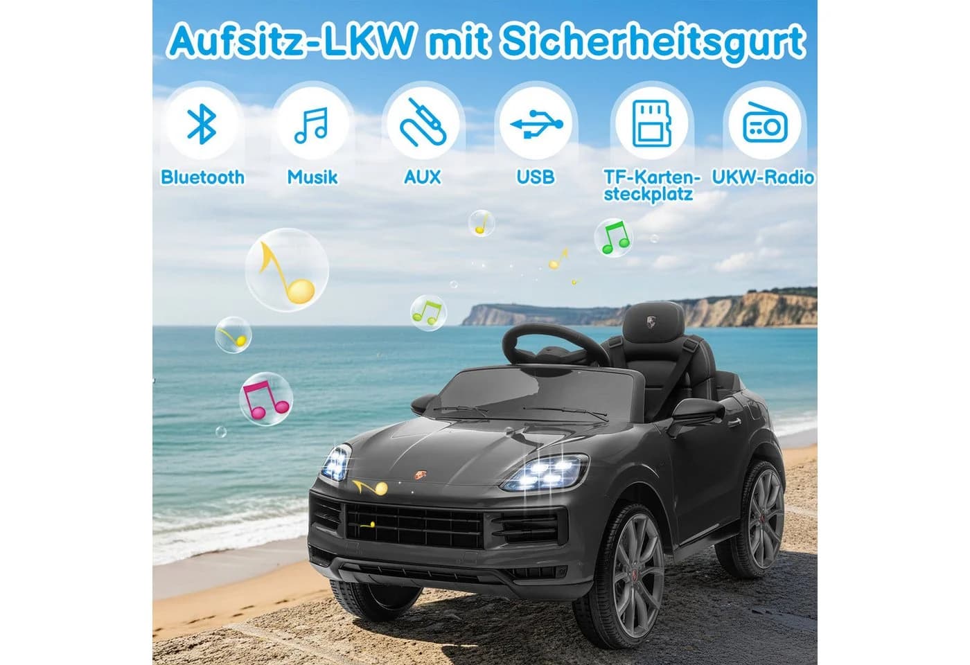 LALAHO Elektro-Kinderauto Porsche Cayenne Grau mit Fernsteuerung