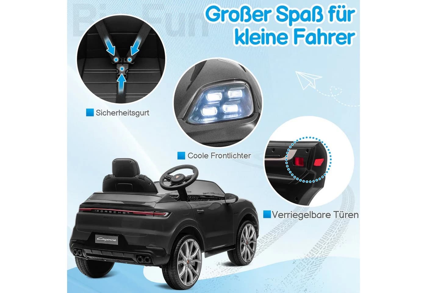 LALAHO Elektro-Kinderauto Porsche Cayenne Grau mit Fernsteuerung - Bild 4