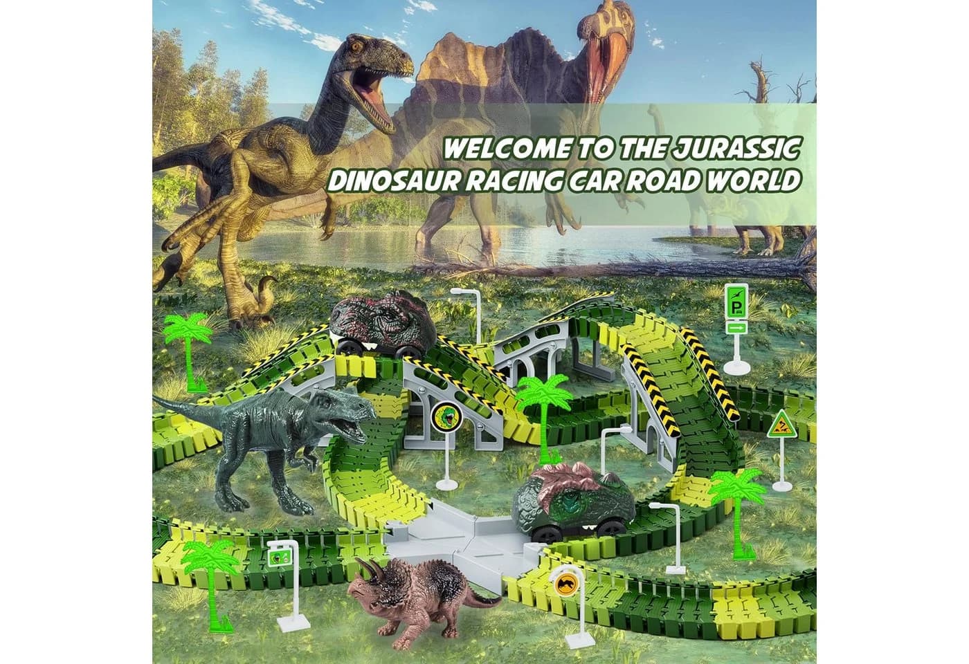Athlix Dinosaurier Autorennbahn Flexible Rennstrecke Spielzeug - Bild 5