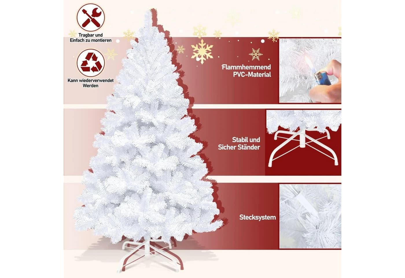 LALAHO Künstlicher Weihnachtsbaum 150 cm mit 350 Spitzen PVC - Bild 3