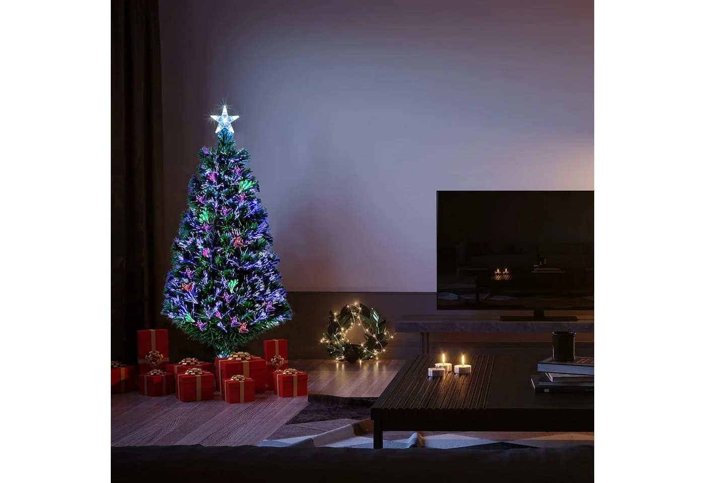 LALAHO Künstlicher Weihnachtsbaum 120cm mit Lichterkette Grün