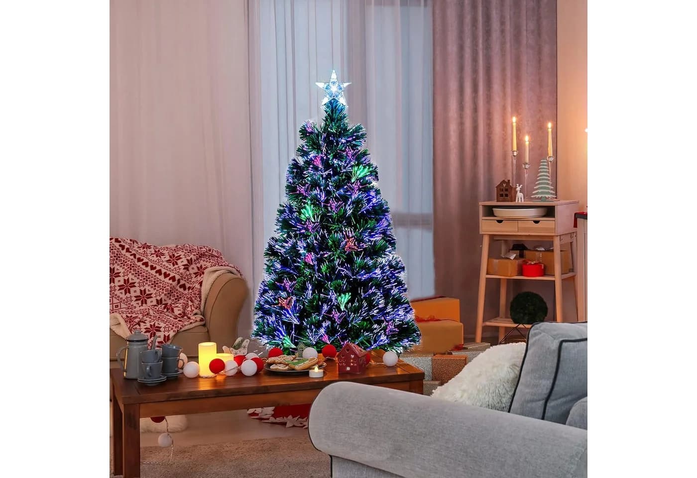 LALAHO Künstlicher Weihnachtsbaum 120cm mit Lichterkette Grün - Bild 2
