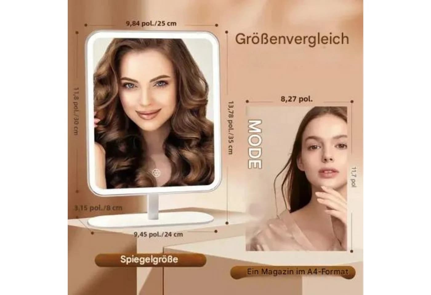 LA CUTE Schminkspiegel LED-Kosmetikspiegel 5-fache Vergrößerung Touch USB-C dimmbar - Bild 5