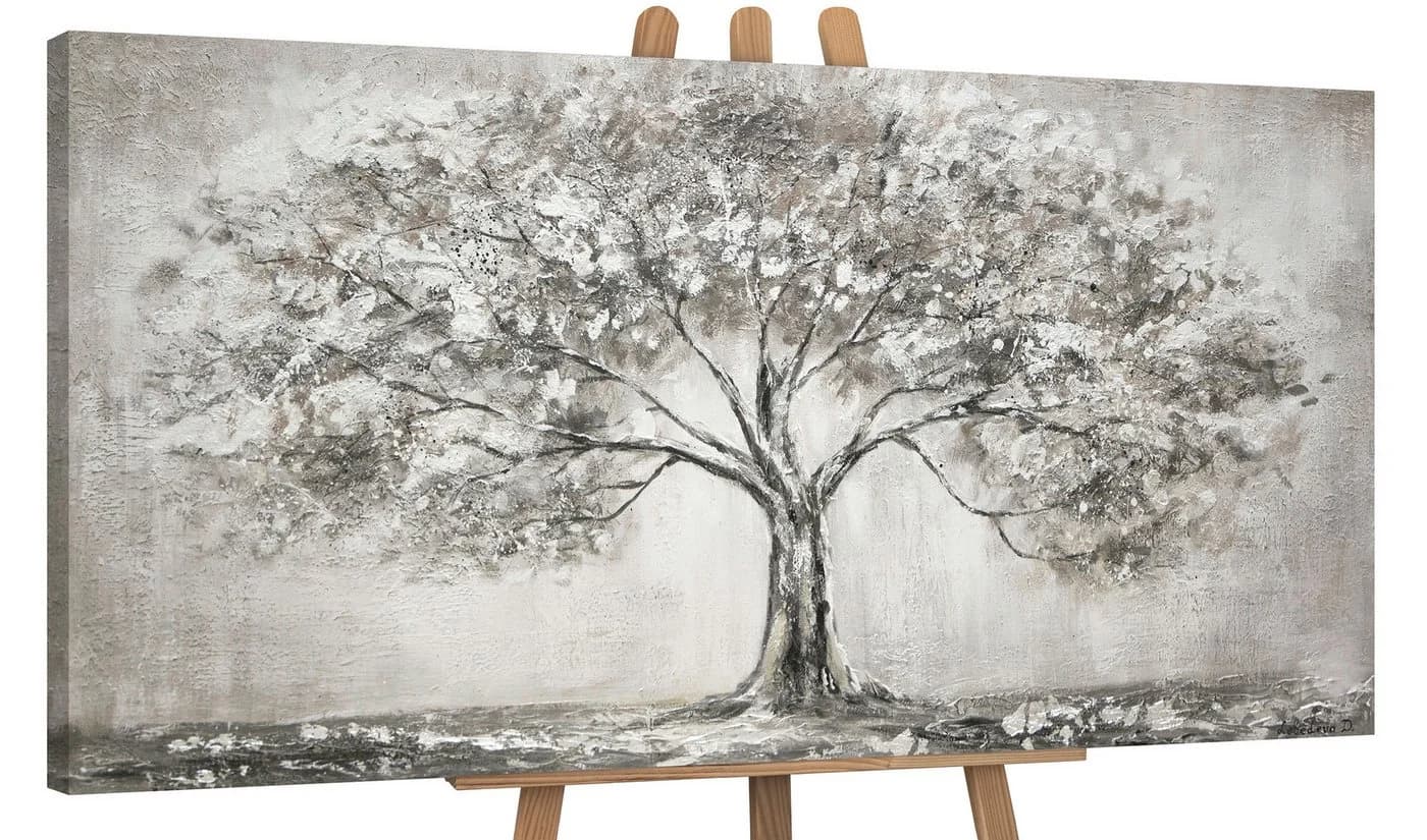 YS-Art Gemälde Lebensbaum Grau Handgemalt Leinwand Bild - Bild 2