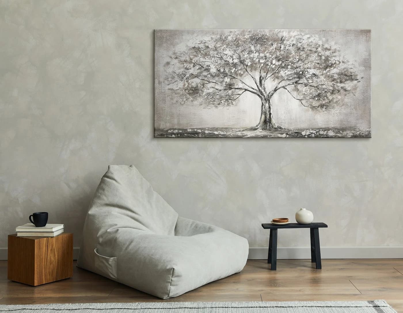 YS-Art Gemälde Lebensbaum Grau Handgemalt Leinwand Bild - Bild 5